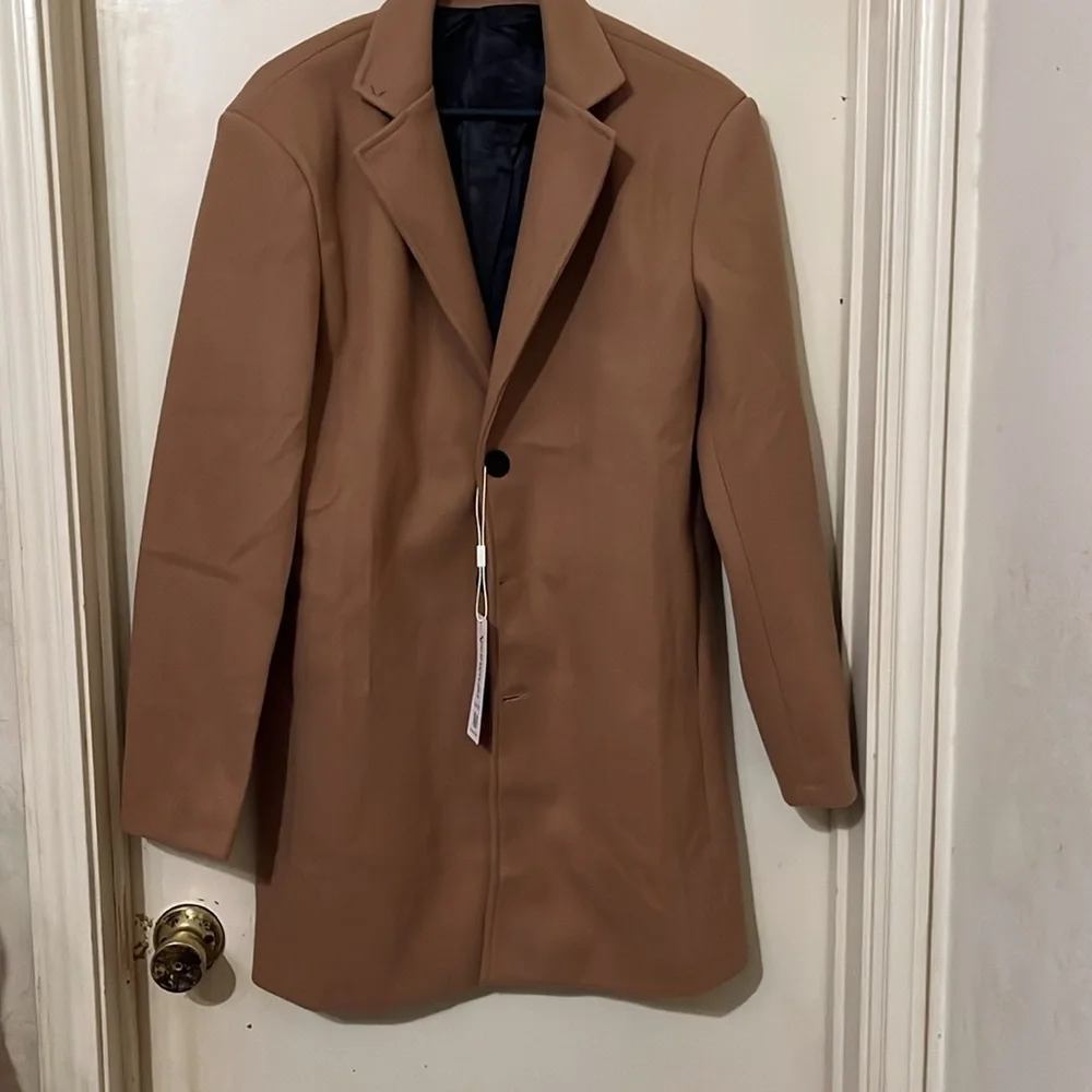 Men's Wool Blend Pea Coat Notched Collar Single Breasted Overcoat tan medium